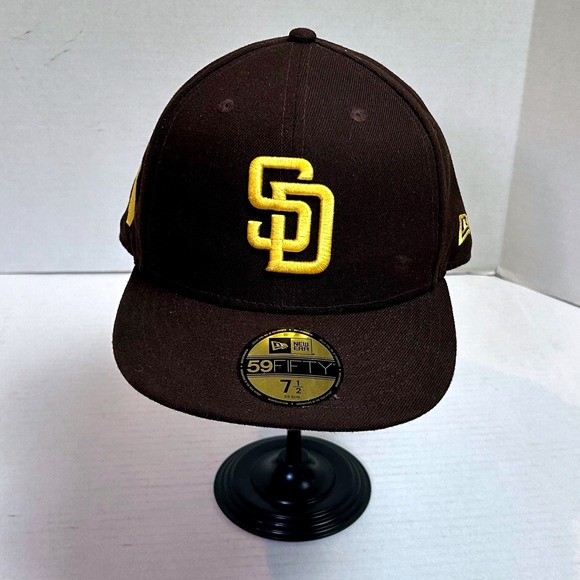 New Era San Diego Padres Fitted Hat Brown Gold 59Fifty California Planet 7‎ 1/2 - Picture 1 of 7